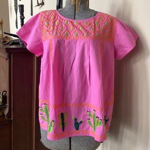 Gorgeous SISTER MARY Embroidered BoHo Western Style Pink Cactus Top